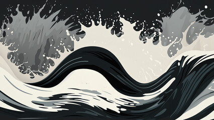 Wall Mural - Wallpaper in black, white and shades of gray with a wavy pattern of sea waves 4K