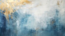 Abstract Painting In Blue And White With Gold Accents, Modern Decoration, Contemporary Art