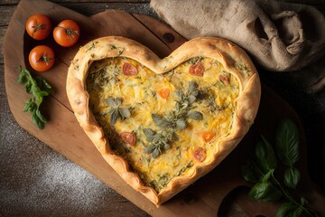 Poster - heart-shaped quiche with a flaky crust, creamy filling, and fresh herbs