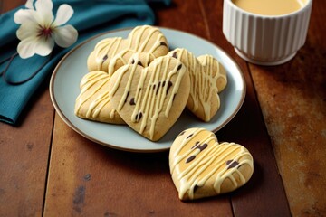 Poster - heart-shaped shortbread cookies with white chocolate drizzle