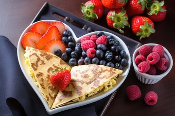 Poster - heart-shaped quesadilla with melted cheese and fresh fruit filling