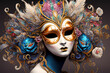 Maske zum Karneval in Venedig mit floraler Deko auf Hintergrund in anthrazit