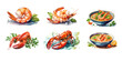 illustration of a set of seafood lobster and shrimps and sushi icons