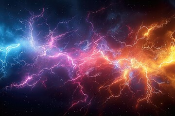 Wall Mural - Lightning bolts and colorful lightning bolts in the style of quantum wave. Generative AI.