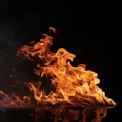 Fire flames on a black background, ai technology