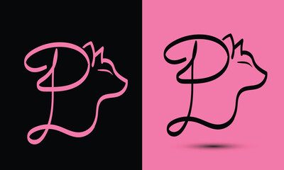 Initial letter P combine with cat head BLACK and PINK