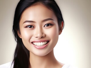 Beautiful smile of healthy asian woman, close up