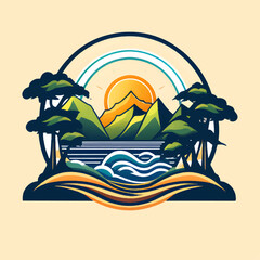 flat design logo beautiful field at spring. generative ai.