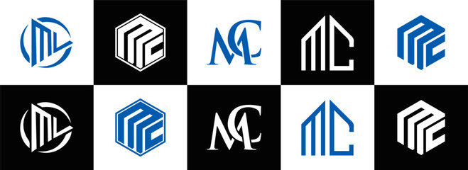 Sticker - MC logo. M C design. White MC letter. MC, M C letter logo design. Initial letter MC linked circle uppercase monogram logo. M C letter logo vector design. MC letter logo design five style.	
