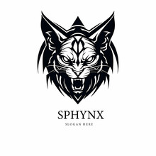 Head Of Angry Sphynx Vector Art Black White Background Logo Style. Generative AI.