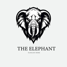 Head Of Angry Elephant Vector Art Black White Background Logo Style. Generative AI.