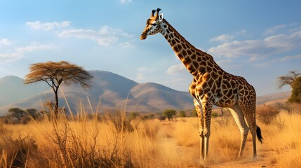 Giraf wildlife animal in Africa with a savanna background.Giraf wildlife animal in Africa,