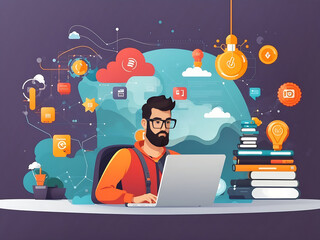 Wall Mural - front end development, web application, website creating concept design. programmer coding and progr