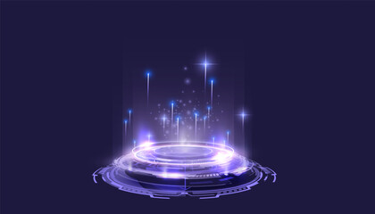 Poster - Futuristic Glowing Portal Connect Realms. Magic circle teleport podium with hologram effect. Magic gate in game fantasy. Vector illustration