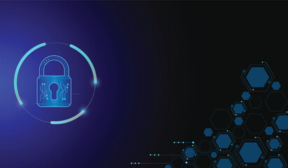 Padlock With Keyhole icon in personal data security Illustrates cyber data or information privacy idea. blue color abstract hi speed internet technology.