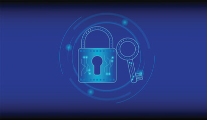 Padlock With Keyhole icon in personal data security Illustrates cyber data or information privacy idea. blue color abstract hi speed internet technology.