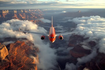 Wall Mural - Commercial airplane flying above the Grand Canyon, Arizona, USA. Travel Grand Canyon national park aerial view