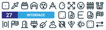 Set Of 27 Outline Web Interface Icons Such As Dice One, Eye Dropper, French Fires, Expand Arrows, File Chart Pie, Flag Usa, Film Slash, Exchange Alt Vector Thin Line Icons For Web Design, Mobile