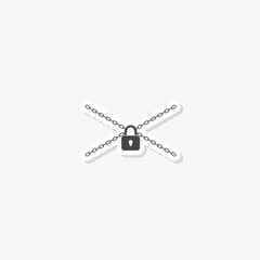 Sticker - Padlock and metal chain icon sticker isolated on gray background