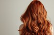 Viewed from behind, long red hair flows in naturally developing waves, space, Generative AI.