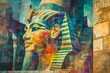 Illustration of Egyptian culture watercolor paint. Culture of Egypt in watercolor colors. Horizontal format