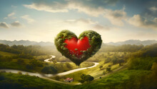Valentine's Day Concept With Heart Shape And Nature Landscape Background