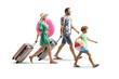 © Ljupco Smokovski - Full length profile shot of a mother, father and son with suitcases going on a summer holiday