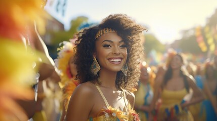 Woman in Gold Dress Dancing at Carnival Celebration, Carnival Checked