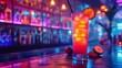 © Noobs - Cocktails in vibrant neon colors on a cyberpunk bar table with empty space, Generative AI.