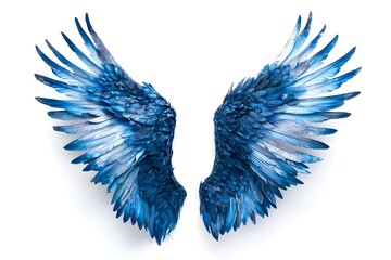 Digital art of vibrant, magic watercolor angel wings isolated on a white background