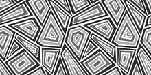 Seamless Hand Painted Abstract Geometric Polygon Stripe Tribal Patchwork Pattern Transparent Overlay. Dynamic Bold Diamond Geode Triangles Mosaic Background Texture In Monochrome Black White And Grey.