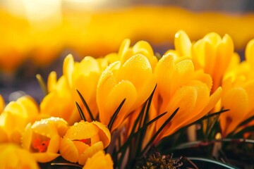 Wall Mural - Yellow crocuses in the early spring. High quality photo. generative ai.