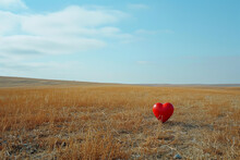 An Image Of A Small, Red Heart In The Corner Of A Large, Empty Field, Conveying Distance Or Longing,