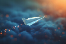 An Image Of A Paper Airplane, With Its Path Marked By A Dotted Line On A Simple Background,