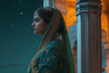 India Rajasthani woman at night