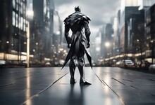 A Black Venom Standing At A City With Background.