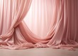 Pink silk curtains on pink background. Light luxury elegant fabric background