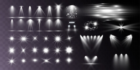 Poster - Set of light spotlight effects.Lens flare, explosion,sparkle, dust,line,solar flare, spark and stars.	
