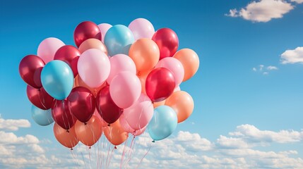 Festive balloons in bright colors fill the sky, ideal for party and celebration decorations