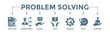 © irin - Problem solving banner web icon vector illustration concept with icon of analysis, competence, advice, help, service, info, and support