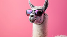 Funny Llama Wearing Sunglasses With A Soft Color Background. Lama Glama. AI Generative