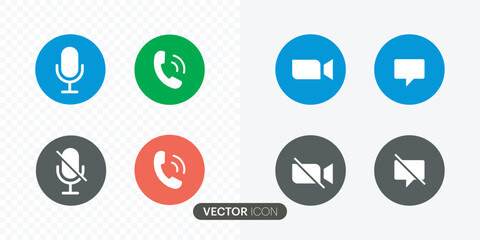 Video call icons set. Streaming icon set. Video call buttons set. Videoconferencing and meeting Collections buttons of online video chat app, Vector illustration