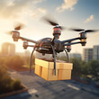 
A shot of an autonomous drone delivering a parcel. 