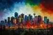 Cityscape featuring the vibrant skyline of Calgary with a captivating splash. Generative AI