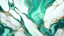 Blue And Yellow Texture, Marble Background. White Turquoise Green Marbled Texture With Gold Veins, Ai Generated Image