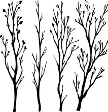 Set Of Silhouette Branches With Leaf And Stem In Modern Style. Vector Leaves Isolated On White Background. Hand Drawn Decorative Botanical Elements. AI Generated Illustration.