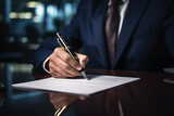 Fototapeta Panele - Businessman signing a document after reading the agreement in office