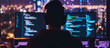 © Ai Studio - Developer immersed in code, headphones on, amid the nocturnal glow of a city's endless data stream
