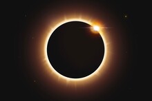  Space Sky Background With Solar Eclipse,  Realistic Illustration Of Bright Eclipse