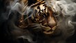 Portrait of a tiger in smoke, striped predator, big cat